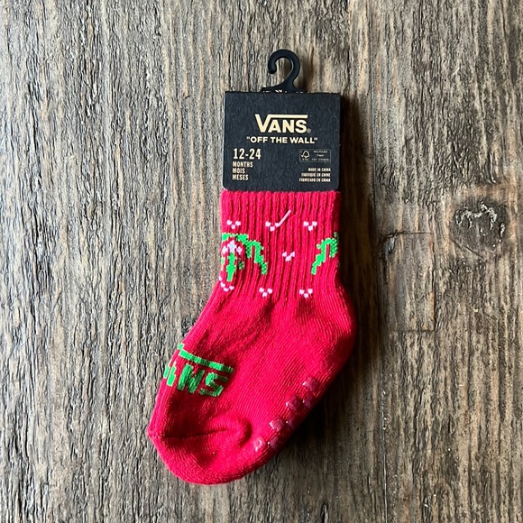 Vans Other - Vans Christmas crib sock-size 12-24 months. Red & white w/green logo. NWT